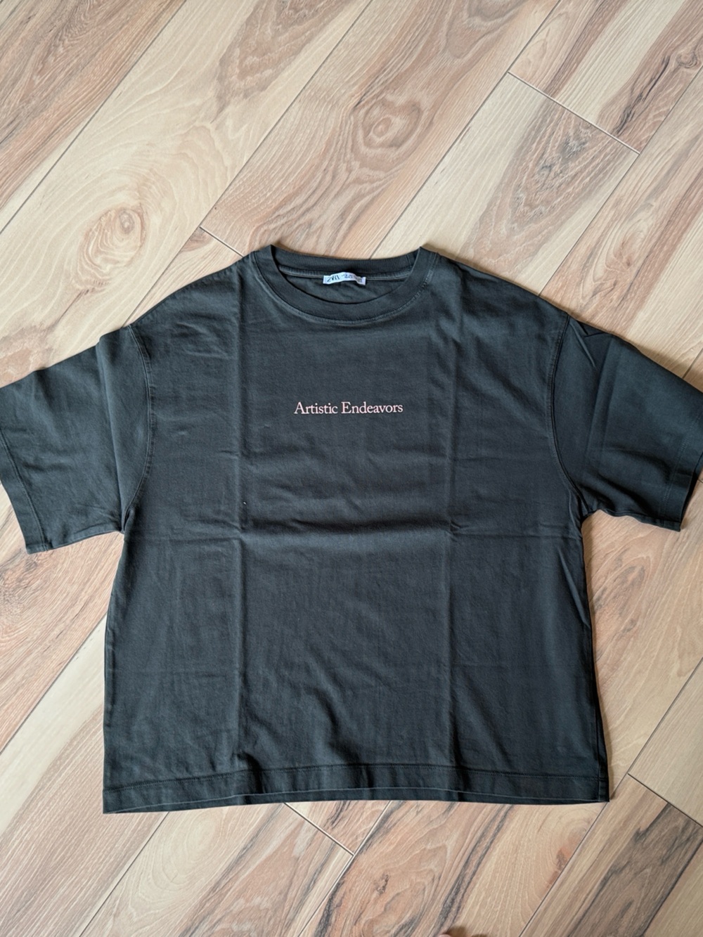 Zara Black Tee with Pink Logo